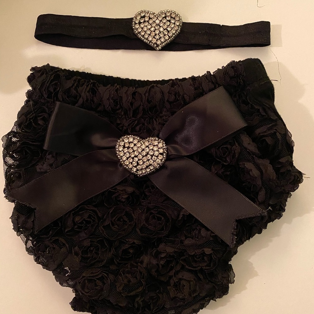 Baby bloomers and matching headband with 🖤
